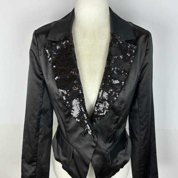 Candie's black sequin tuxedo jacket - Picture 3 of 6